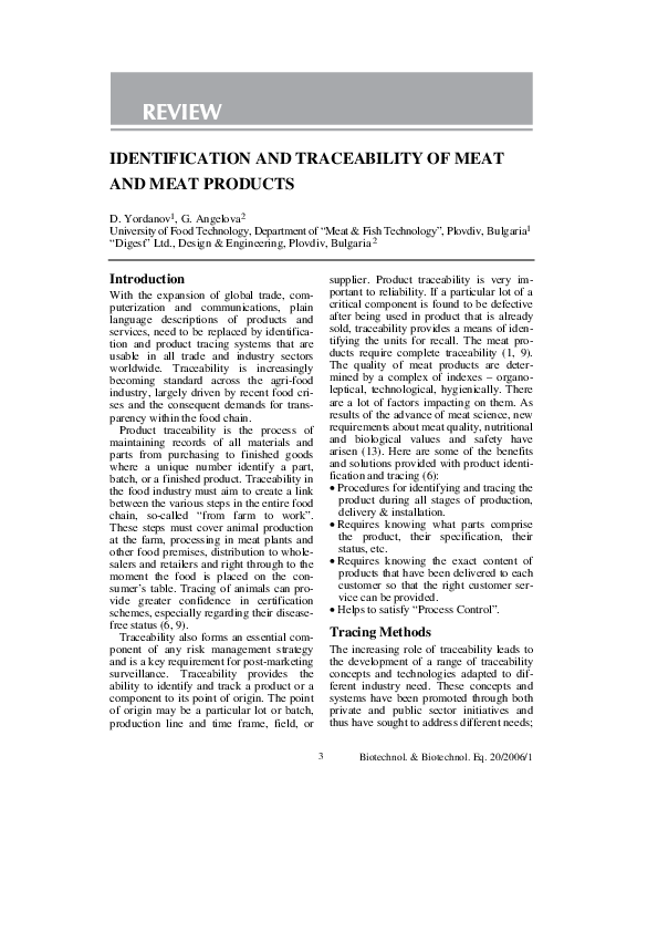 (PDF) Identification and Traceability of Meat and Meat Products