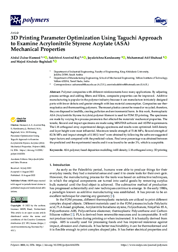 (PDF) 3D Printing Parameter Optimization Using Taguchi Approach to ...