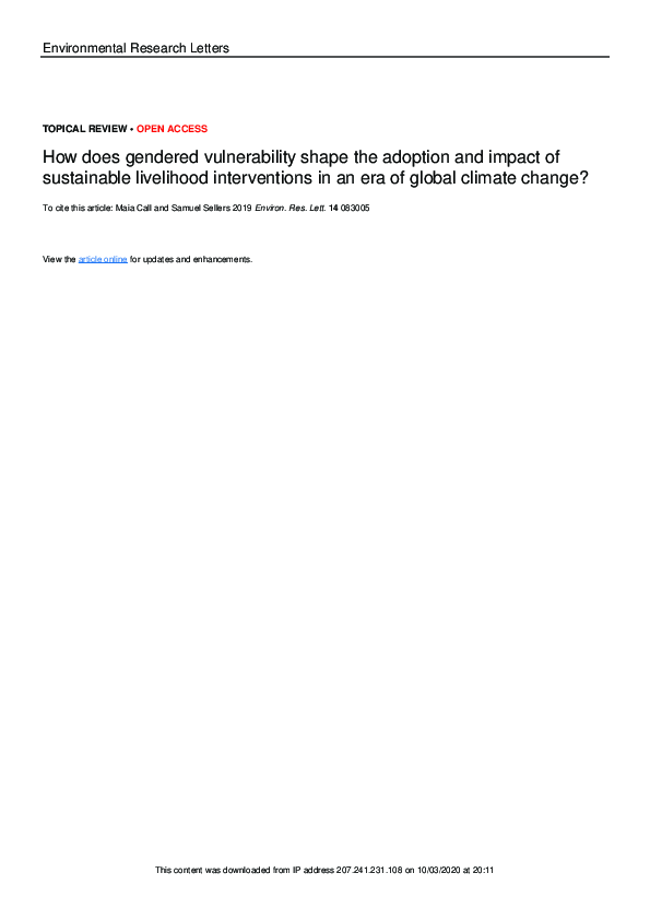 (PDF) Gendered Vulnerability and Adaptation to Climate Change