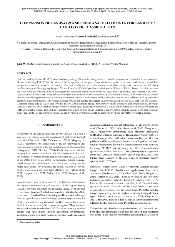 (PDF) Comparison of LANDSAT-9 and Prisma Satellite Data for Land Use ...