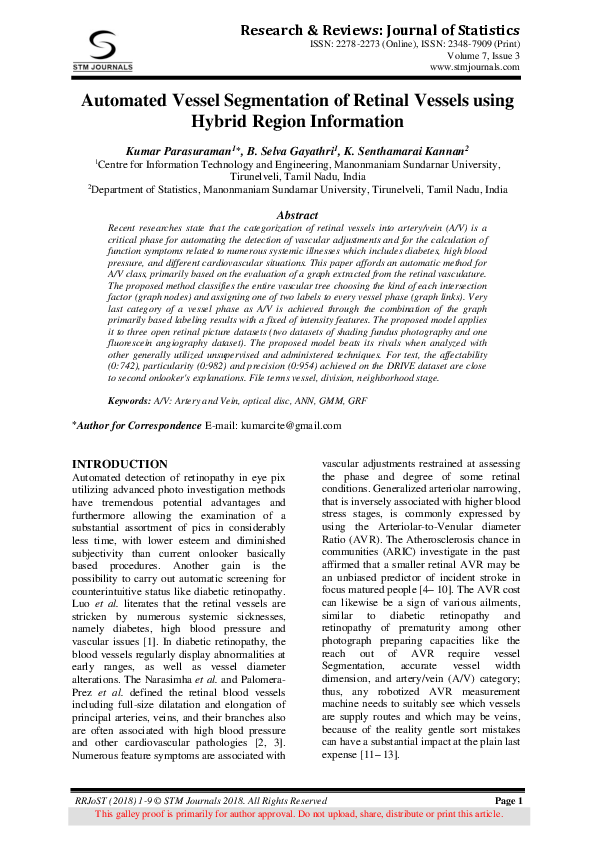 (PDF) Automated Vessel Segmentation of Retinal Vessels using Hybrid ...