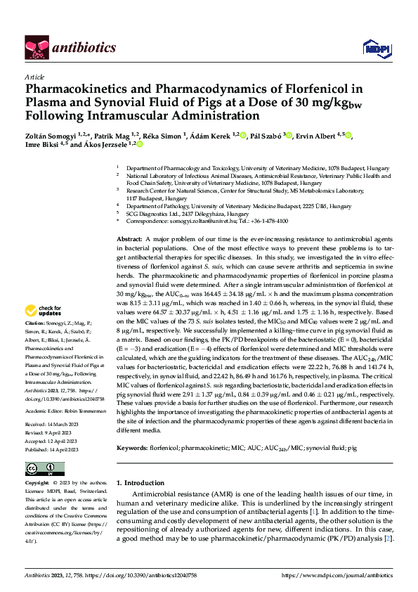 (PDF) Pharmacokinetics and Pharmacodynamics of Florfenicol in Plasma ...