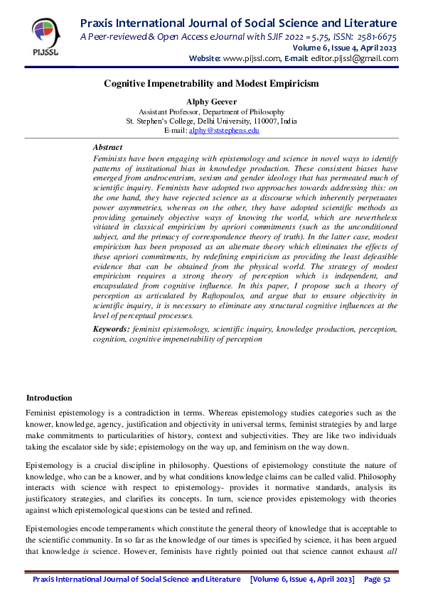 (PDF) Cognitive Impenetrability and Modest Empiricism