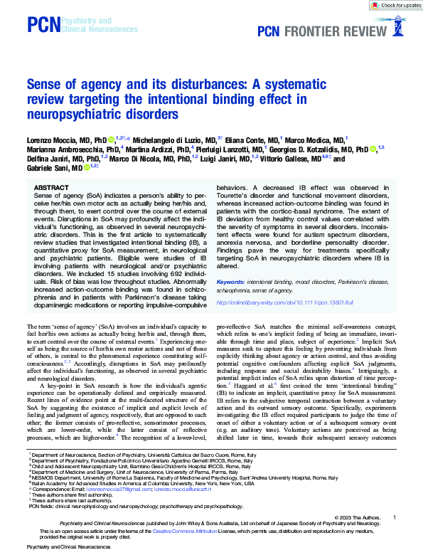 (PDF) Sense of agency and its disturbances: A systematic review ...