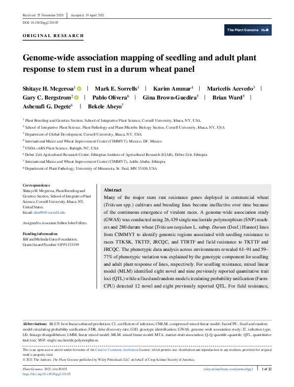(PDF) Genome‐wide association mapping of seedling and adult plant ...