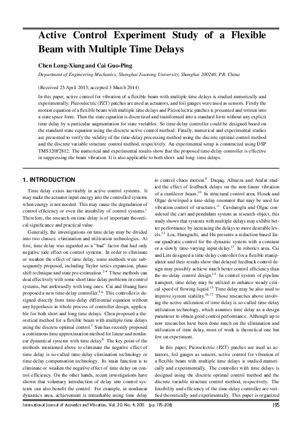 (PDF) Active Control Experiment Study of a Flexible Beam with Multiple ...