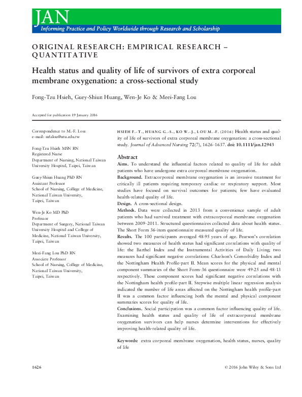 (PDF) Health status and quality of life of survivors of extra corporeal ...