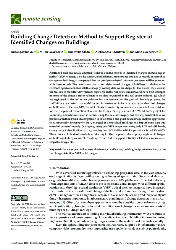 (PDF) Building Change Detection Method to Support Register of ...