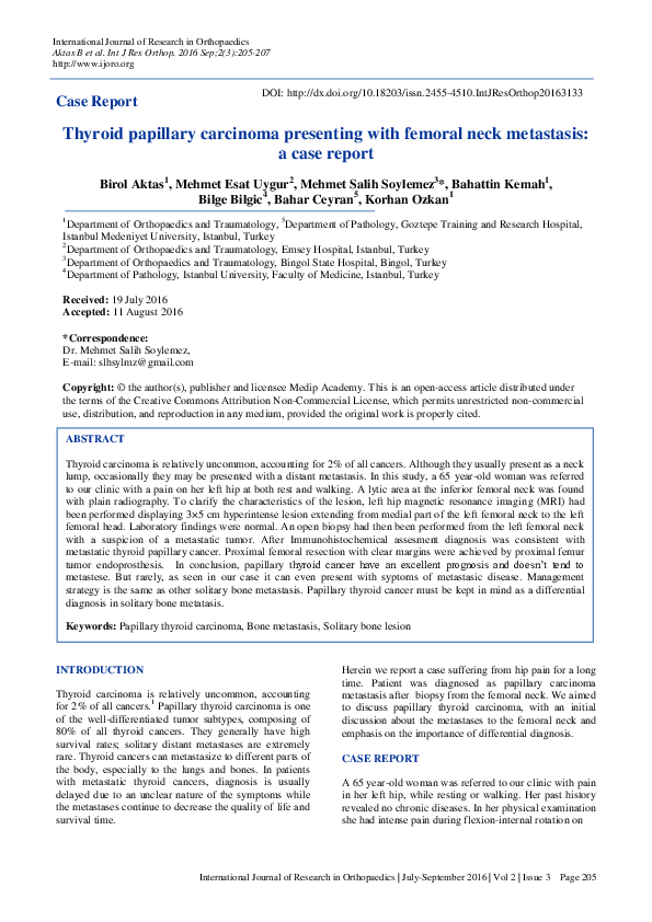 (PDF) Thyroid papillary carcinoma presenting with femoral neck ...