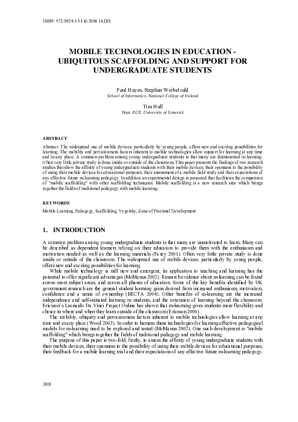 (PDF) Mobile Technologies in Education - Ubiquitous Scaffolding and ...