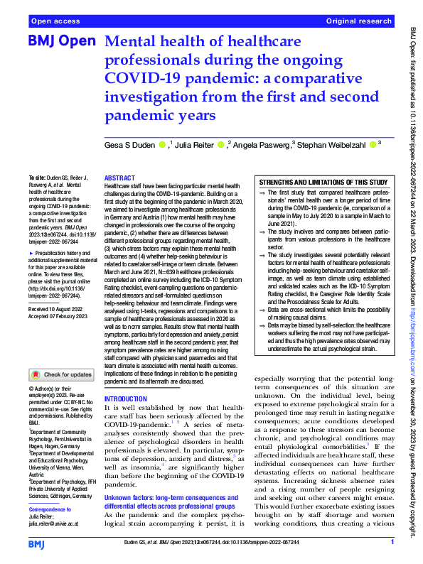 (PDF) Mental health of healthcare professionals during the ongoing ...