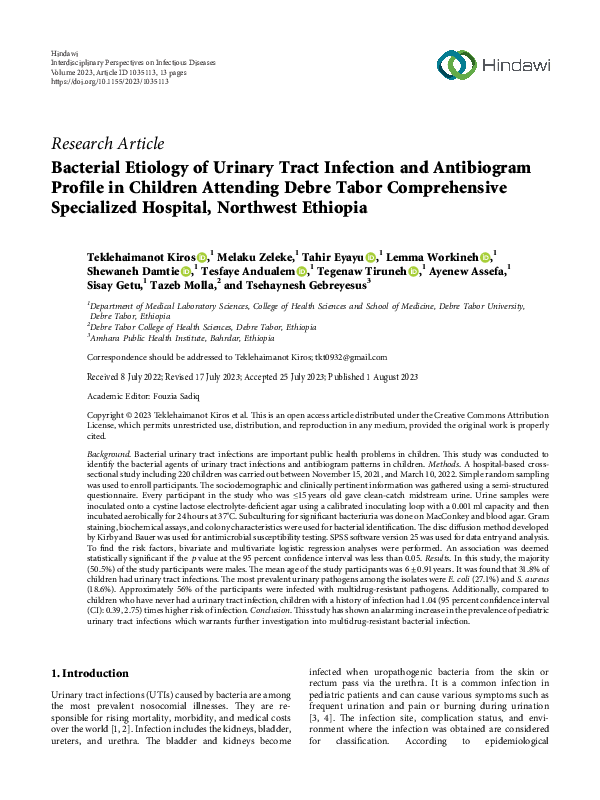 (PDF) Bacterial Etiology of Urinary Tract Infection and Antibiogram ...