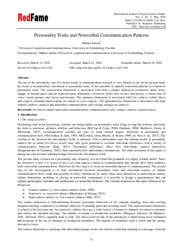 (PDF) Personality traits and nonverbal communication patterns