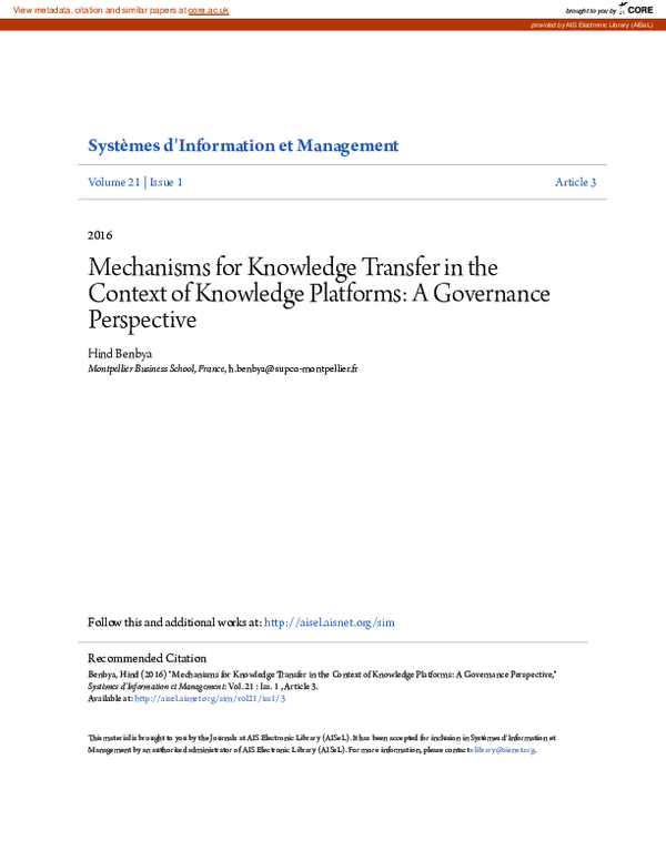 (PDF) Mechanisms for Knowledge Transfer in the Context of Knowledge ...