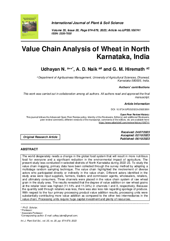 (PDF) Value Chain Analysis of Wheat in North Karnataka, India