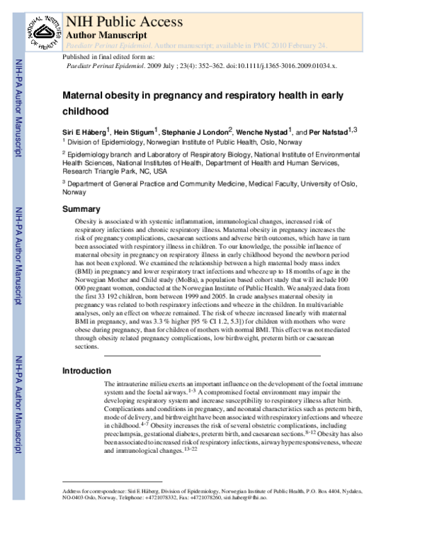 (PDF) Maternal obesity in pregnancy and respiratory health in early ...