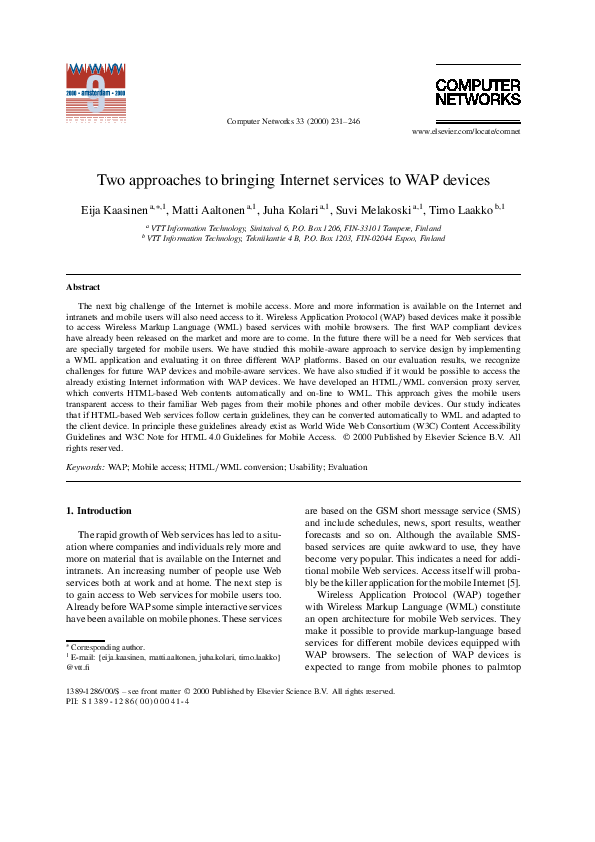 (PDF) Two approaches to bringing Internet services to WAP devices
