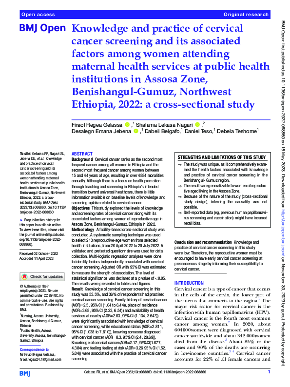 (PDF) Knowledge and practice of cervical cancer screening and its ...