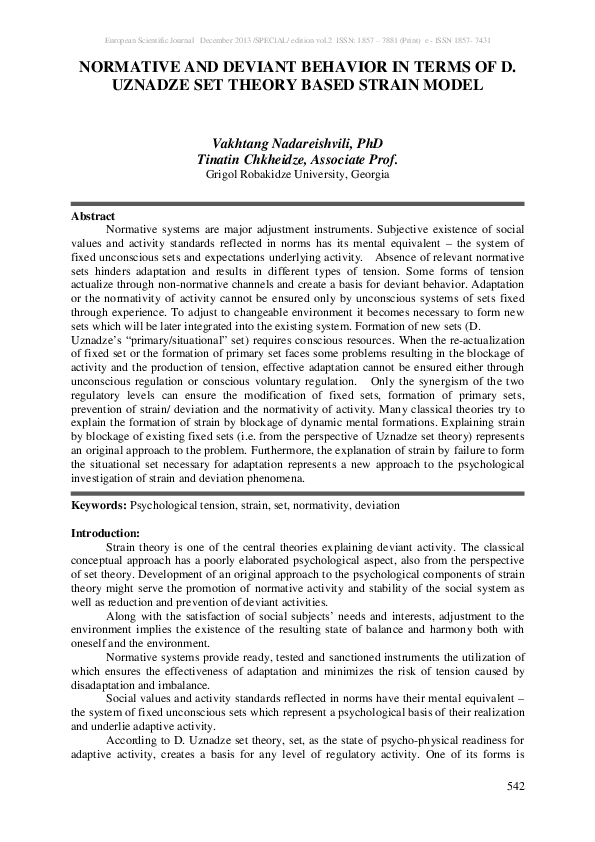 (PDF) Normative and Deviant Behavior in Terms of D. Uznadze Set Theory ...