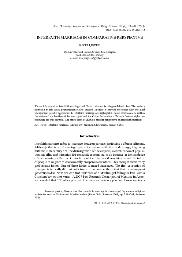 (PDF) Interfaith marriage in comparative perspective