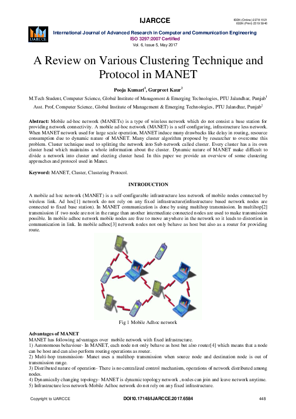 (PDF) Clustering Techniques for MANETs Overview