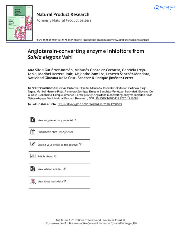 (PDF) Angiotensin converting enzyme inhibitors from Jasminum azoricum