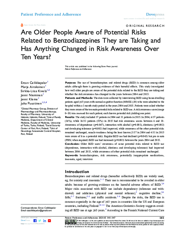 (PDF) Are Older People Aware of Potential Risks Related to ...