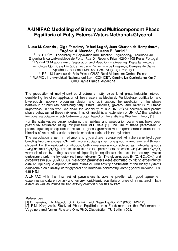 (PDF) A-UNIFAC modelling of binary and multicomponent phase equilibria ...