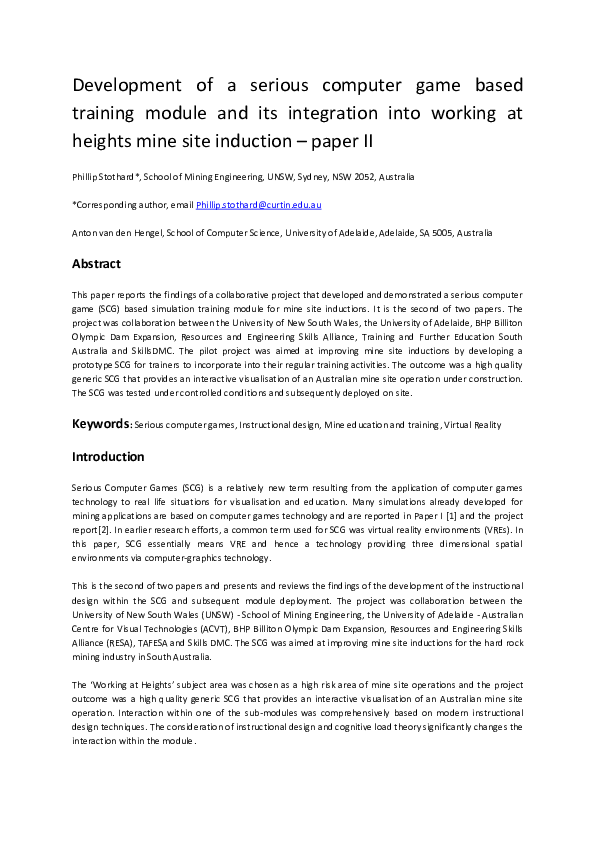 (PDF) Development of a serious computer game based training module and ...