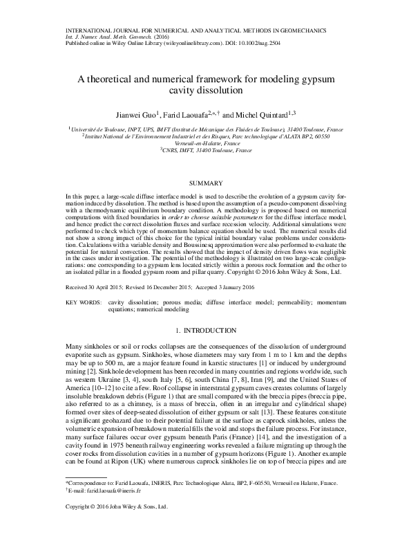 (PDF) A theoretical and numerical framework for modeling gypsum cavity ...