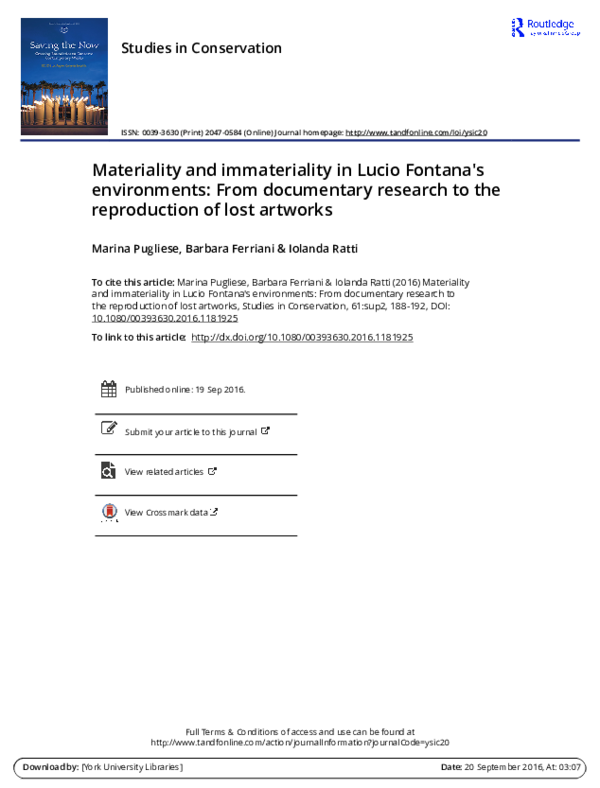 (PDF) Materiality and immateriality in Lucio Fontana's environments ...