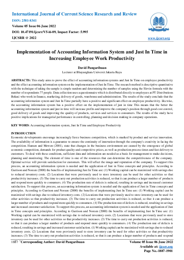 (PDF) Implementation of Accounting Information System and Just In Time ...