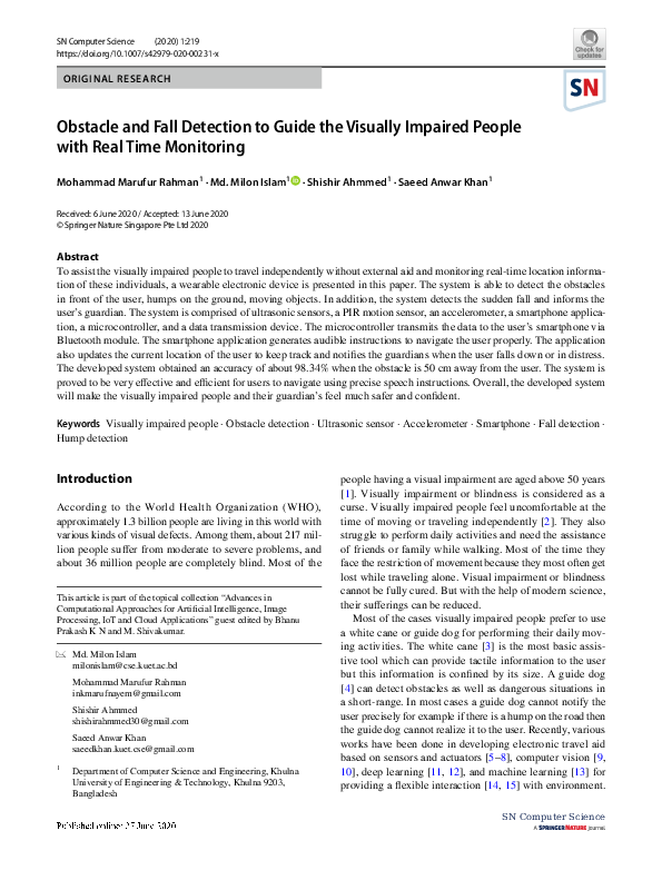 (PDF) Obstacle and Fall Detection to Guide the Visually Impaired People ...
