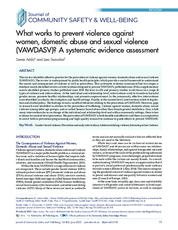 (PDF) What works to prevent violence against women, domestic abuse and ...