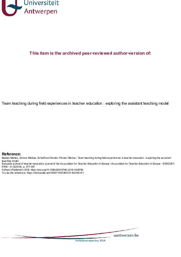 (PDF) Team teaching during field experiences in teacher education ...