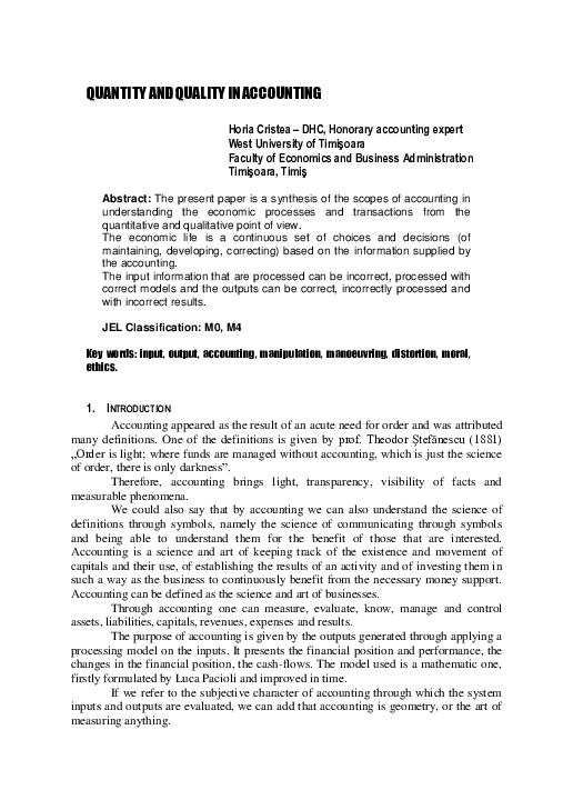 (PDF) Quantity and Quality in Accounting