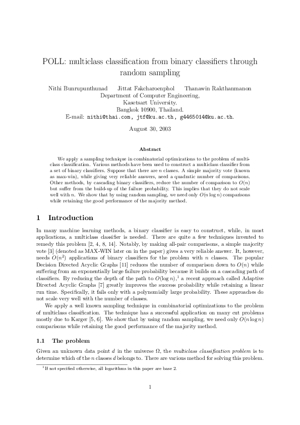 (PDF) POLL: multiclass classification from binary classifiers through ...