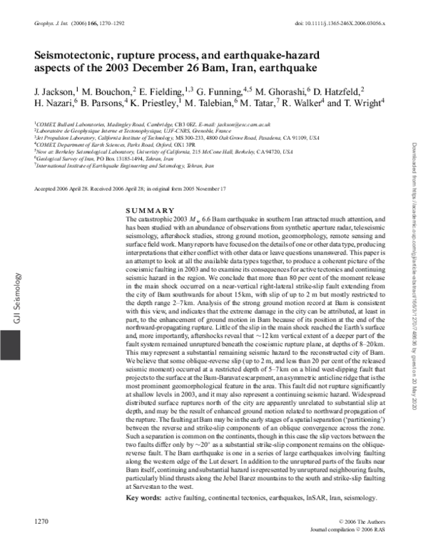 (PDF) Seismotectonic, rupture process, and earthquake-hazard aspects of ...