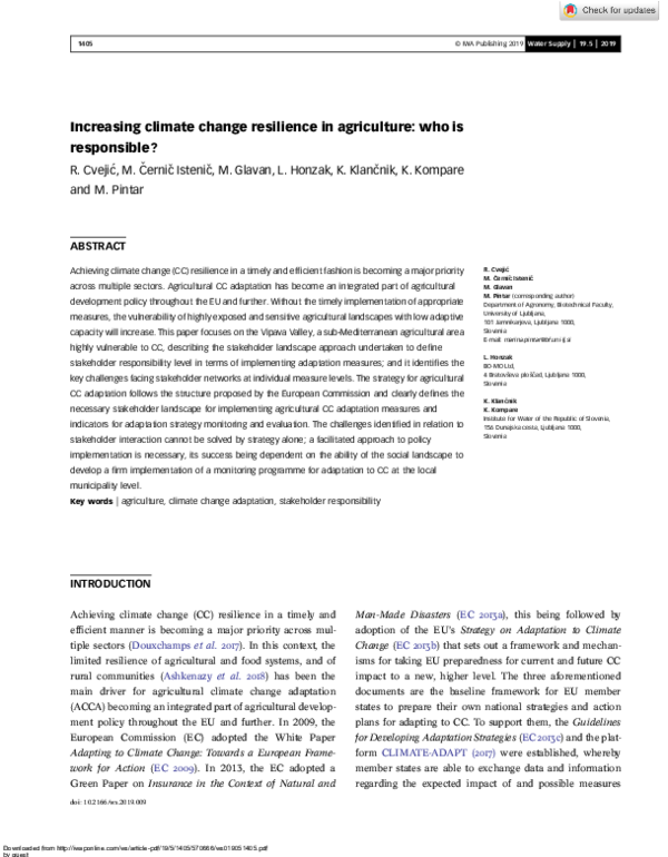 (PDF) Increasing climate change resilience in agriculture: who is ...