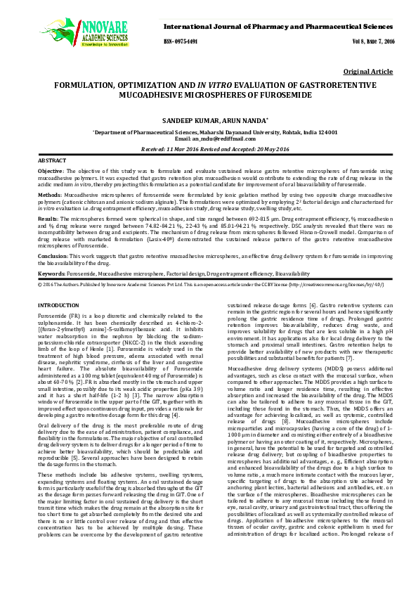 (PDF) FORMULATION, OPTIMIZATION AND IN VITRO EVALUATION OF ...