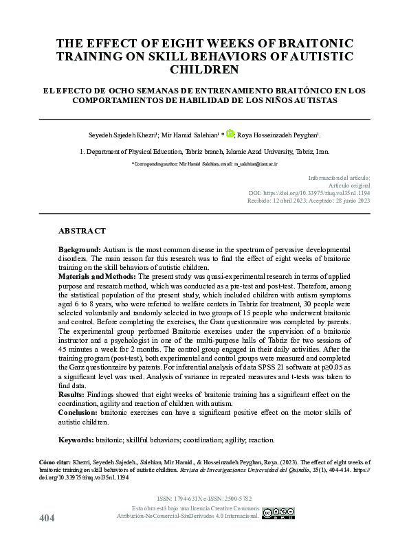 (PDF) The effect of eight weeks of braitonic training on skill ...
