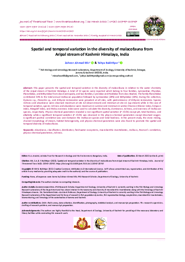 (PDF) Spatial and temporal variation in the diversity of malacofauna ...