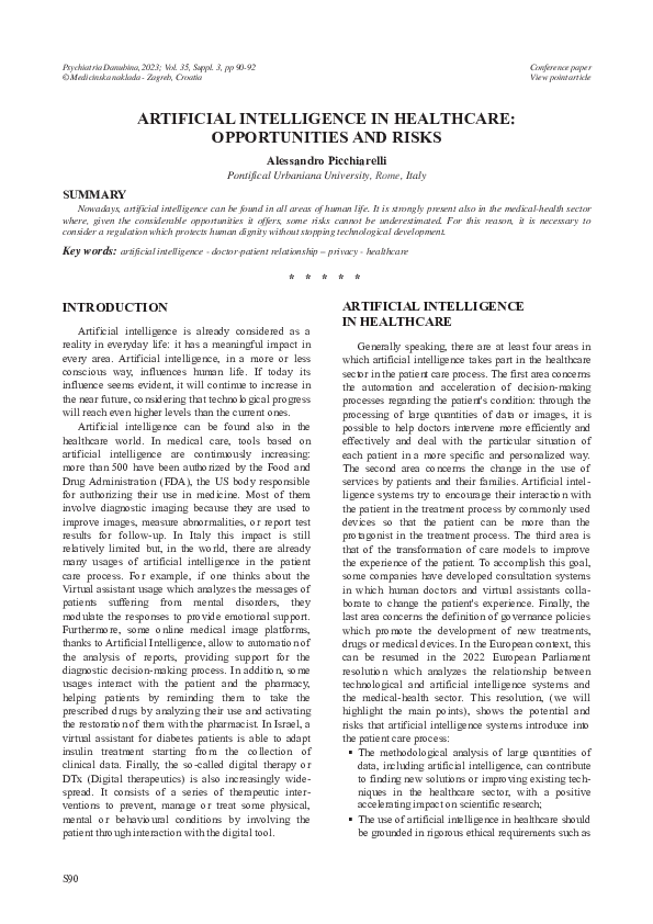 (PDF) Artificial Intelligence in healthcare: opportunities and risks