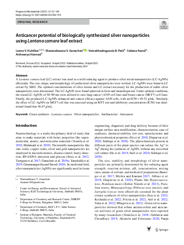 (PDF) Anticancer potential of biologically synthesized silver ...