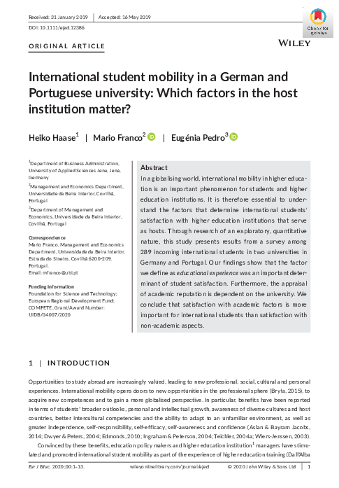 (PDF) International student mobility in a German and Portuguese ...