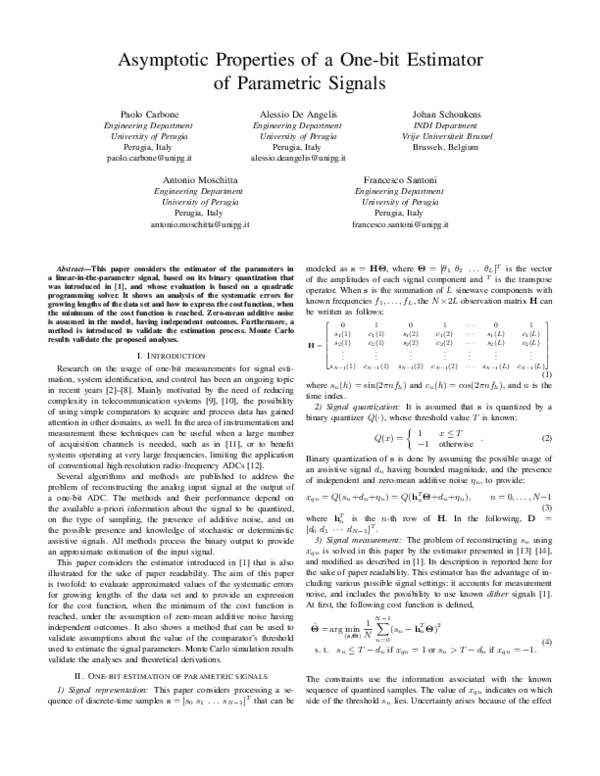 (PDF) Asymptotic Properties of a One-bit Estimator of Parametric Signals