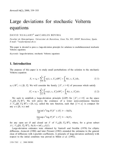 (PDF) Large Deviations for Stochastic Volterra Equations