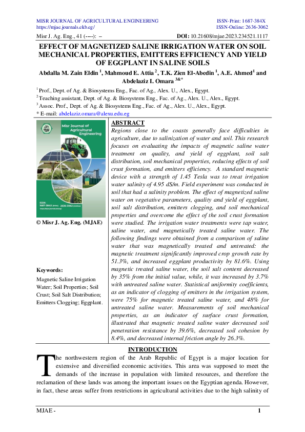 (PDF) Effect of Magnetized Saline Irrigation Water on Soil Mechanical ...