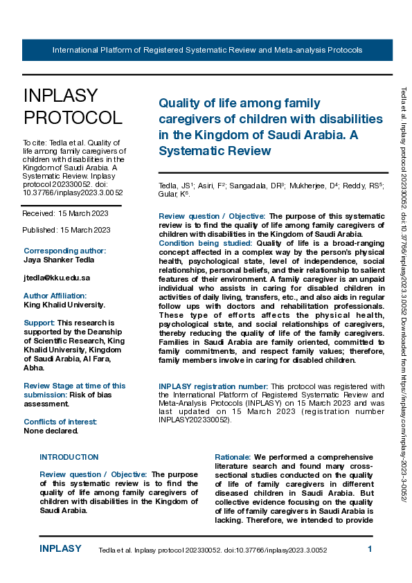 (PDF) Quality of life among family caregivers of children with ...