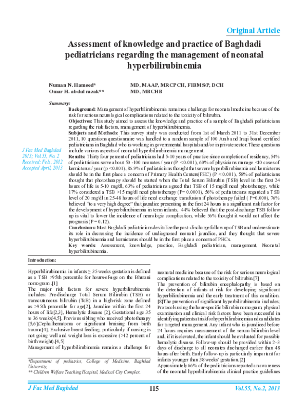 (PDF) Assessment of knowledge and practice of Baghdadi pediatricians ...